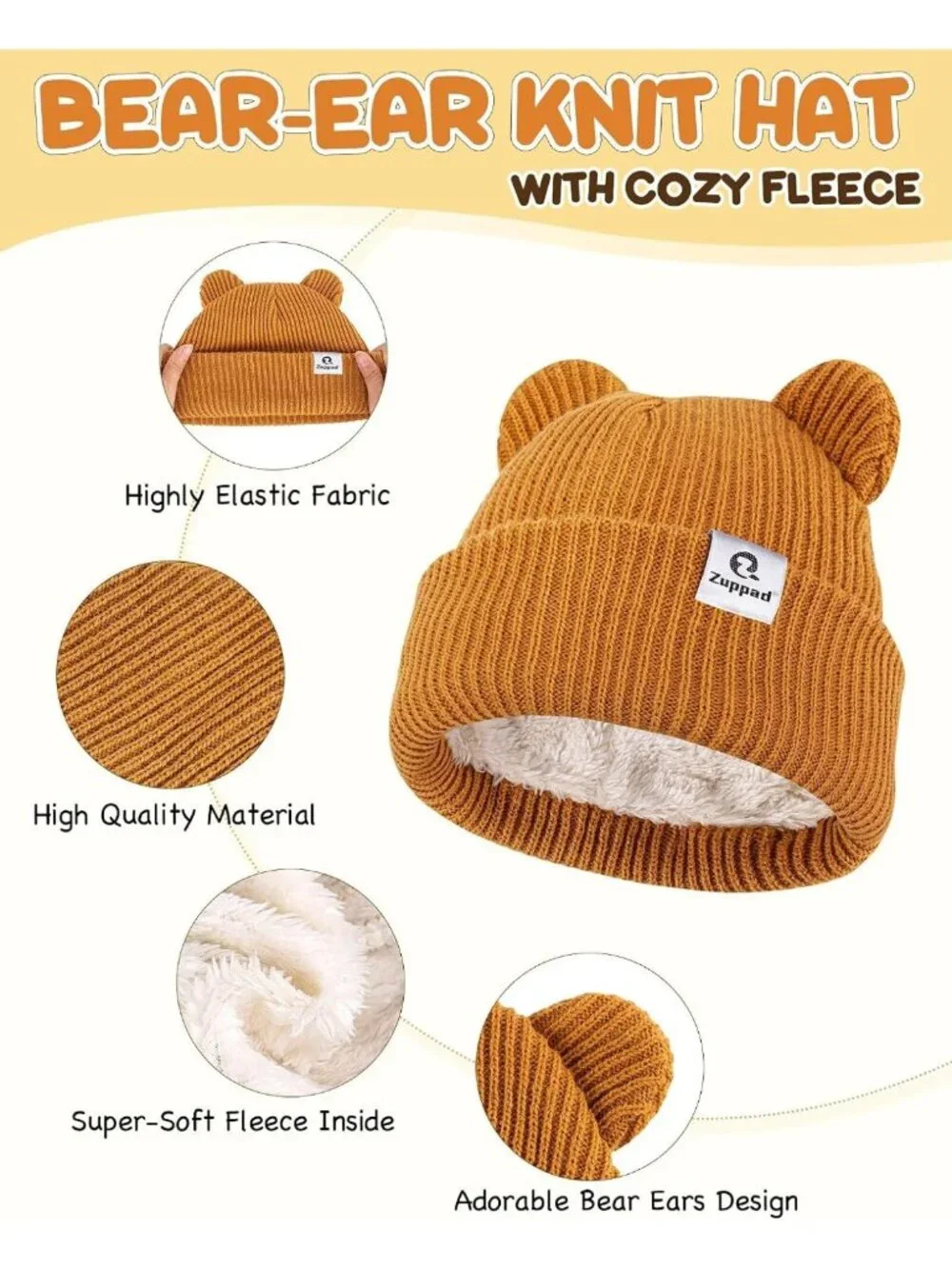 Cozy Baby Beanie, Mittens & Scarf Set - Toddler Winter Hat with Bear Ears